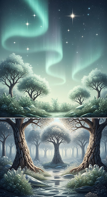 Ethereal Shimmering Glass Forest under Aurora - Free mobile Wallpaper
