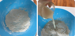 Trộn bột: Bạn trộn đều 270 gram bột mì số 11, 60 gram bột mì số 13, 50 gram đường, 1 quả trứng, 2 gram muối, 140 gram sữa tươi trong 1 cái tô lớn. Sau đó, đổ hỗn hợp men nở vào cùng, trộn đều thành một hỗn hợp bột mềm, mịn. Tiếp tục cho 20 gram bơ vào, nhào đều đến khi bột mịn. Sau đó, bạn rắc tí bột mì ra mặt phẳng bất kì, đặt bột bánh mì lên nhào tiếp khoảng 5 - 7 phút đến khi bột bánh mì dẻo mịn, không dính tay là đạt yêu cầu.