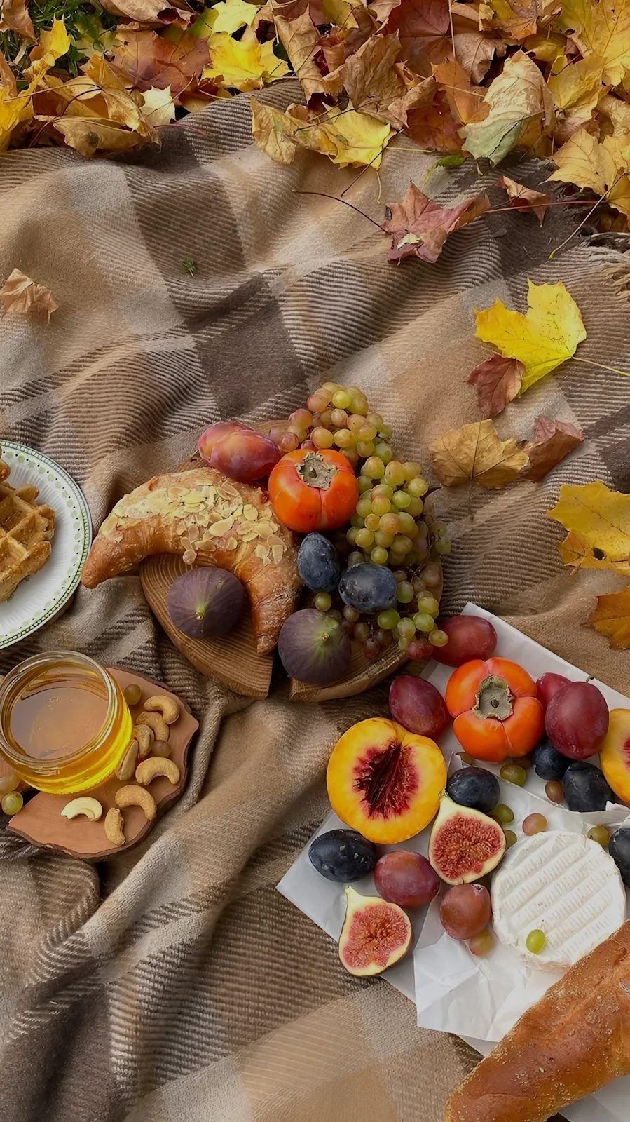 Cozy Autumn Picnic Food Spread - Flat Lay Photography Full HD iPhone Wallpaper (1286x2288)