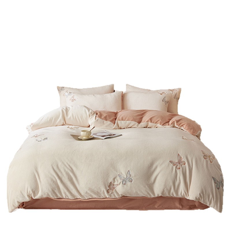 Milk Fiber Fleece Bedding Set, Floral Pattern, Warm