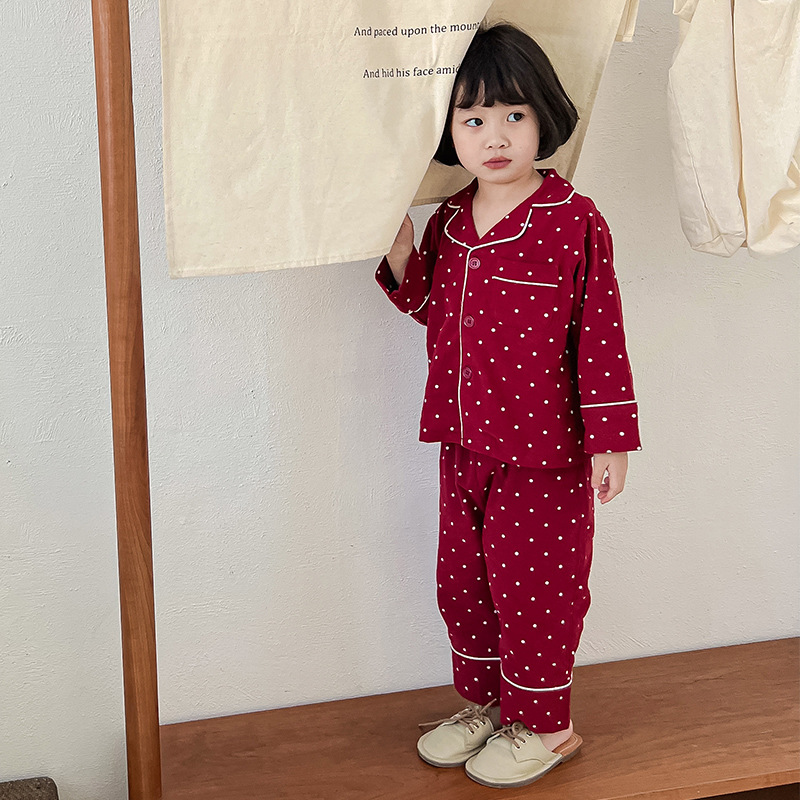 Children's cotton pajama set with check pattern