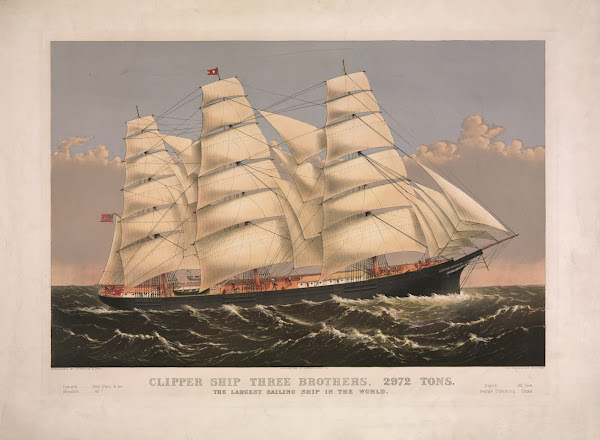 Clipper ship Three Brothers 2972 tons The largest sailing ship in the world 1875