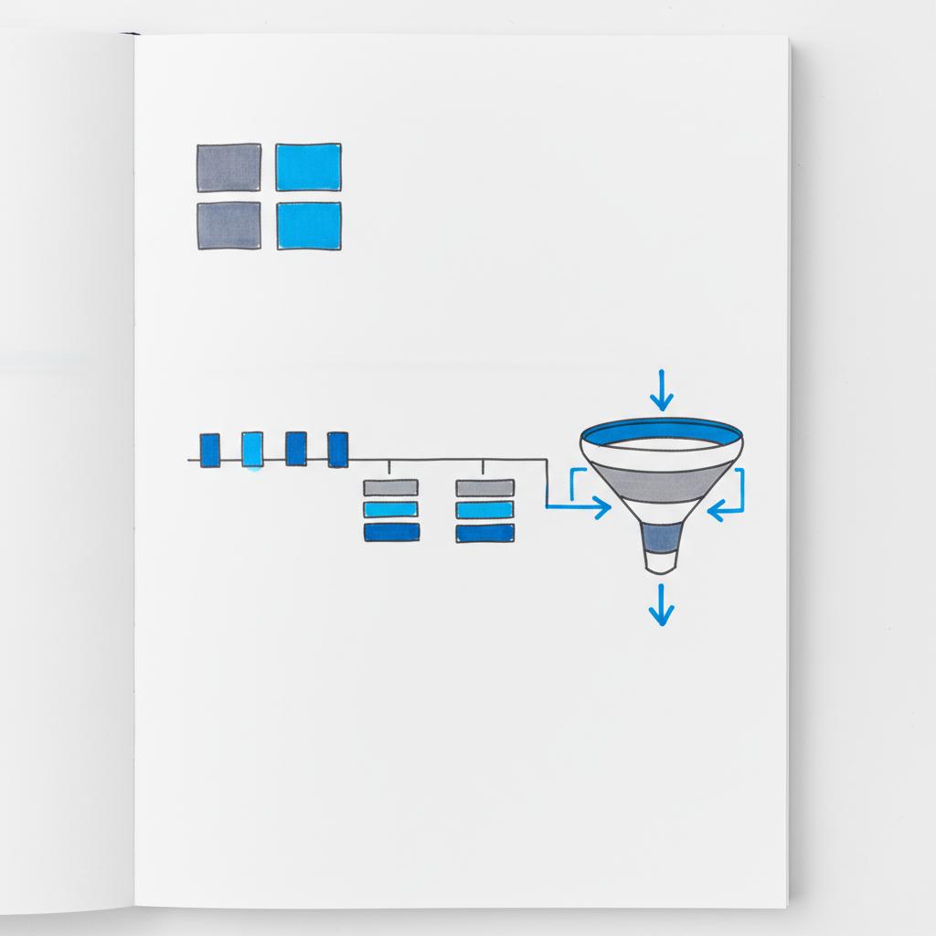 Overhead planner page with hand-drawn paint swatches, seasonal-offer markers and a small funnel diagram for facebook ads for painters on a clean white background