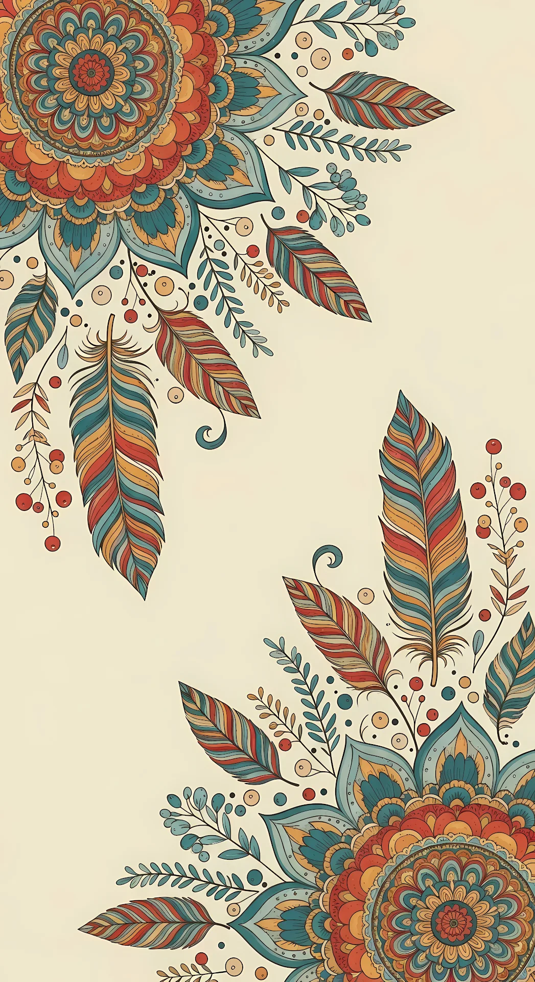 Bohemian Mandala Feather Corner Artwork - Free 4K mobile Wallpaper