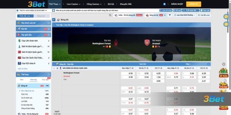 Tỷ lệ kèo Nottingham vs Arsenal 00h30 ngày 18/01/2026