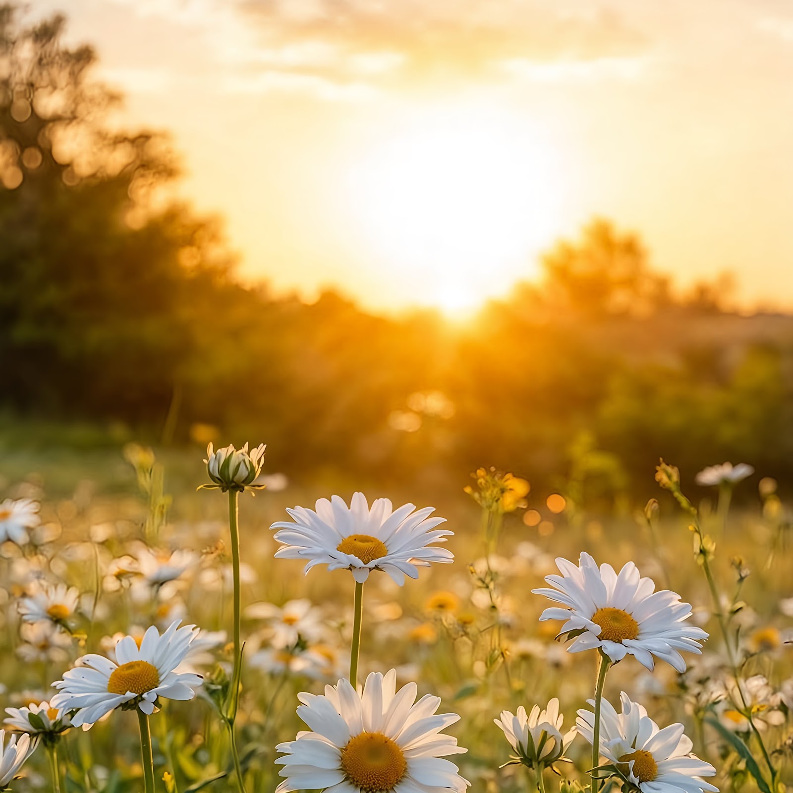 Download Daisy Field, Summer Sunset, Floral Meadow, Nature Scene 4K iPhone