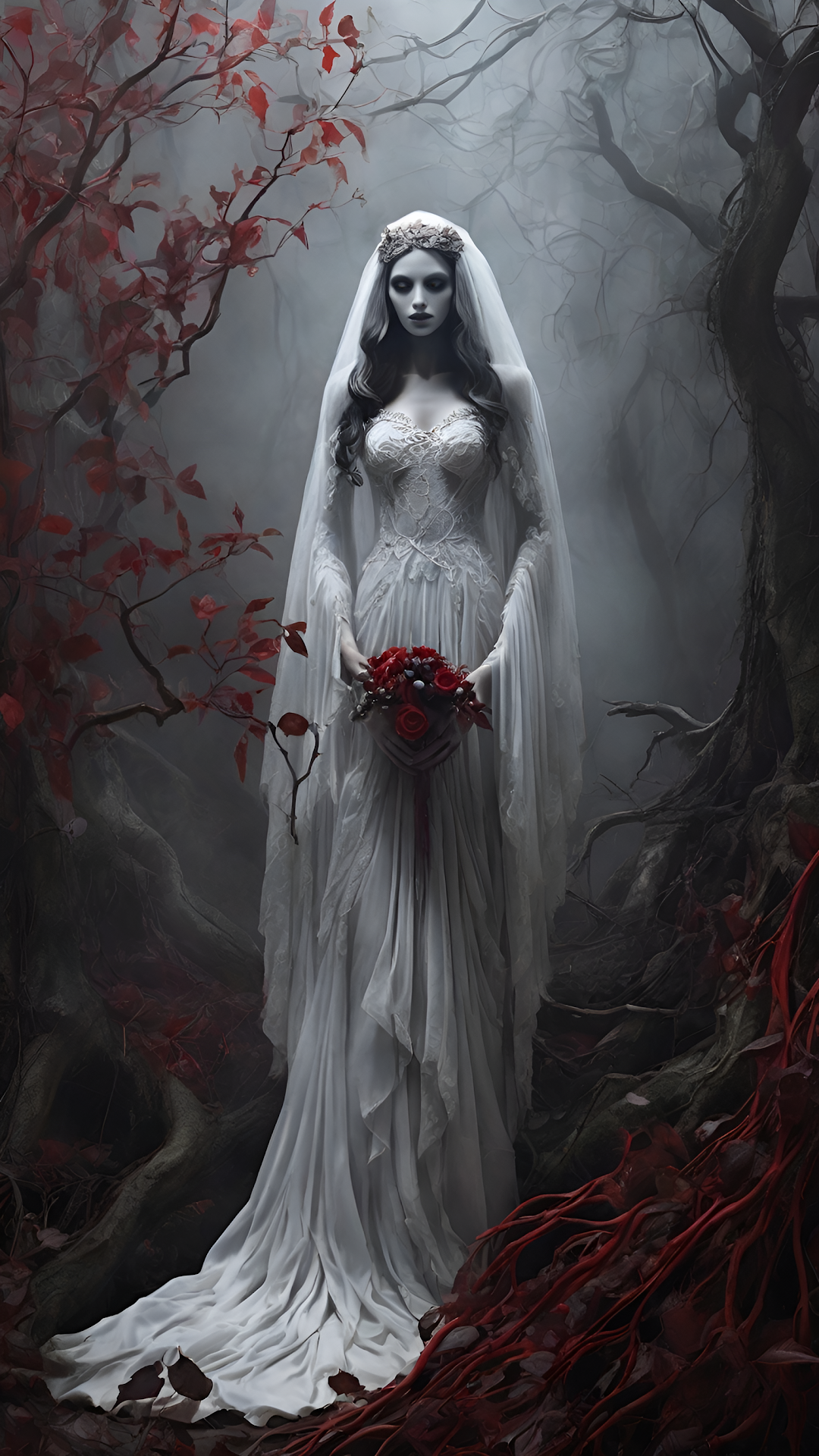 Ghost Bride Dark Forest Gothic Wedding Dress Horror Art - Free 4K mobile Wallpaper