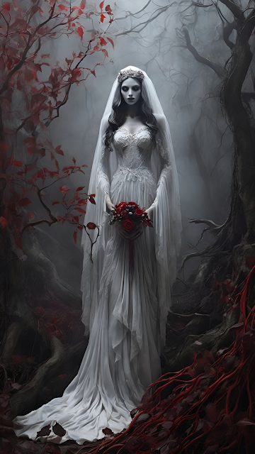 Ghost Bride Dark Forest Gothic Wedding Dress Horror Art - Free mobile Wallpaper