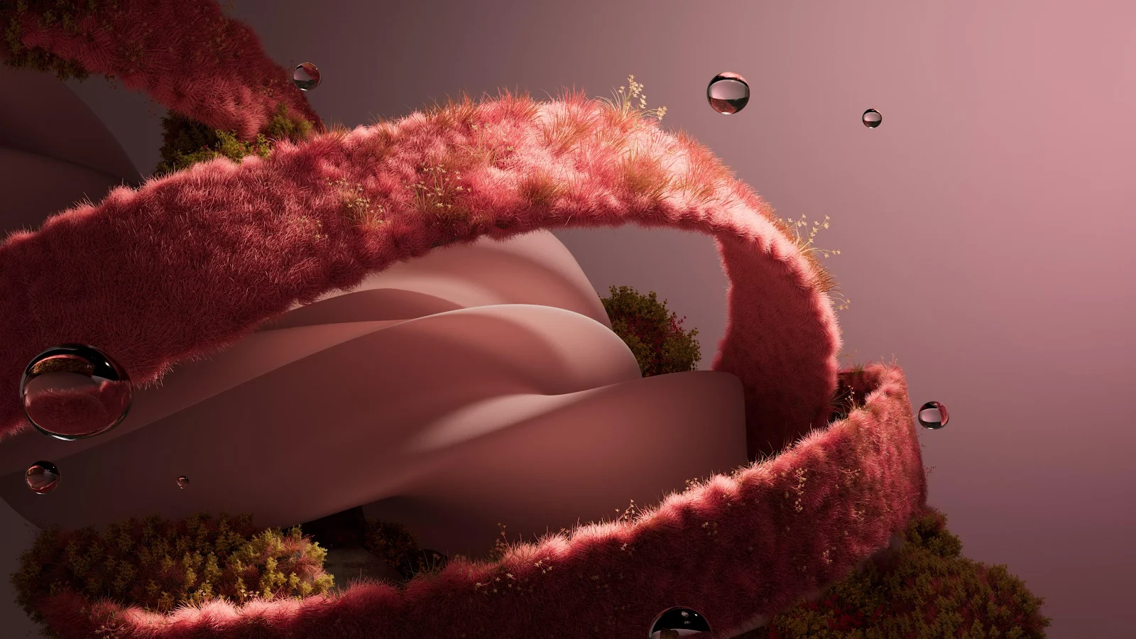 Abstract Pink Grass Spirals - 3D Digital Art 4K Wallpaper (3840x2160)