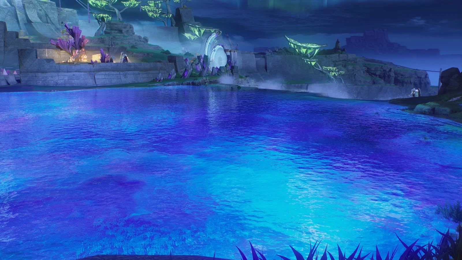 Glowing Blue Fantasy Lake - Game Screenshot 5K Wallpaper (5120x2880)