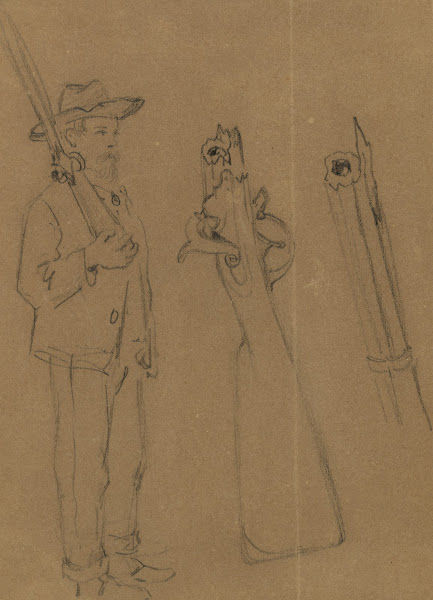 Full length portrait of soldier with rifle and details of the weapon 1860 1865