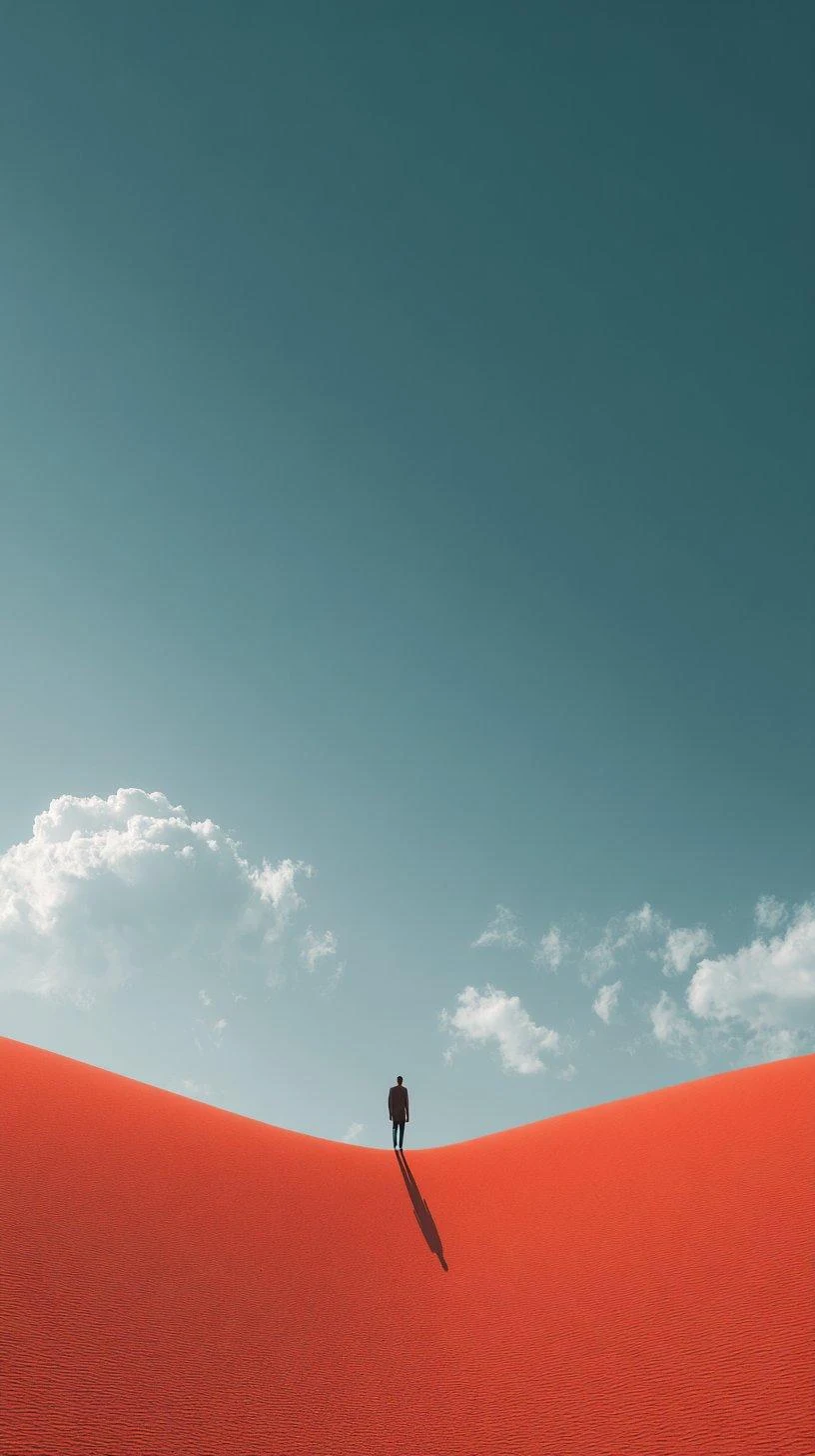 Silhouette on Red Desert Dune - Minimalist Digital Art iPhone Wallpaper (816x1456)