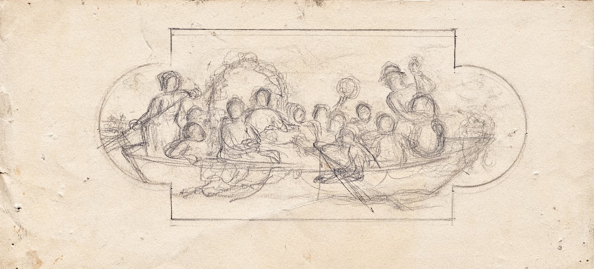 Hochzeitsfeier auf einem Boot 1880