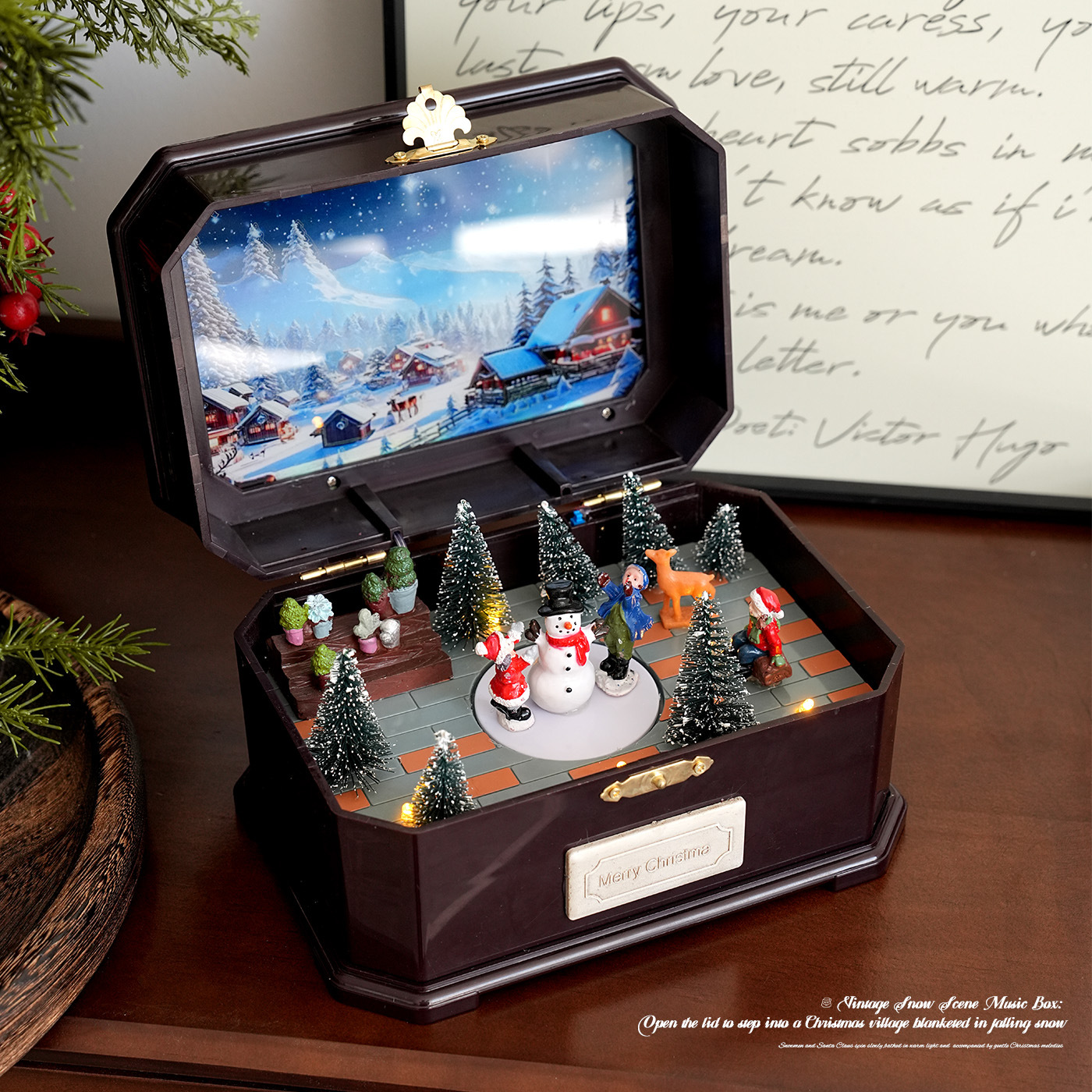 Christmas music box made of resin with lighting