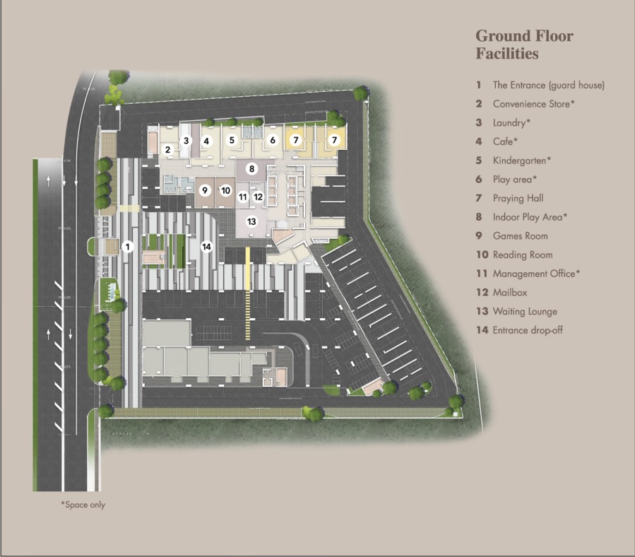 Tujuh Residences Type A floor plan — 550 sq ft, 1 bedrooms