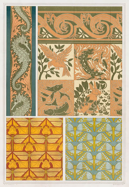 Hippocampes et algues bordure Les quatre éléments carreaux céramiques et lézards