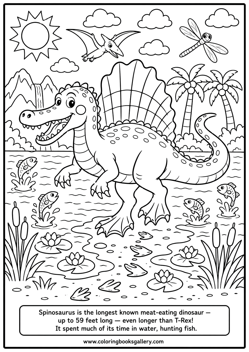 Epic Spinosaurus Coloring Sheet – Dive into Jurassic Creativity – free coloring page for kids