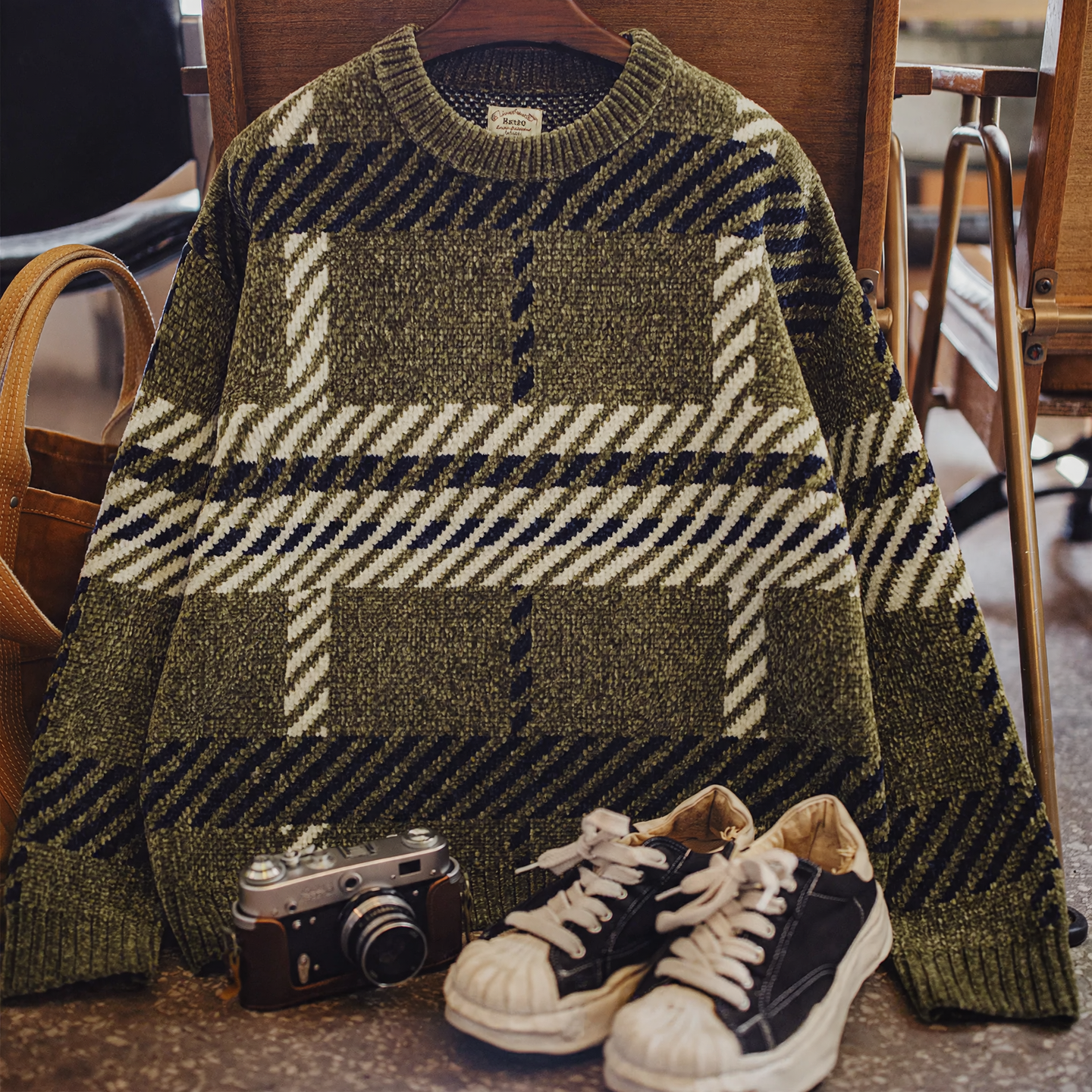 Women's Knit Sweater, Chenille, Checked, Loose