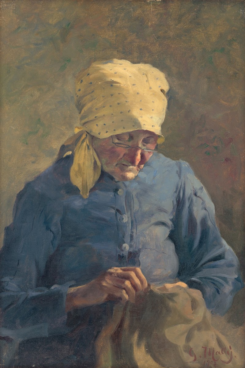 Old Woman Sewing 1907