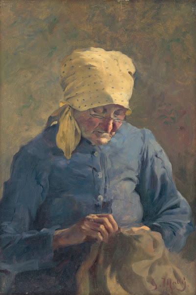 Old Woman Sewing 1907