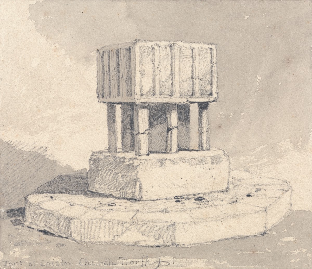 Font at Caister Church Norfolk ca 1817
