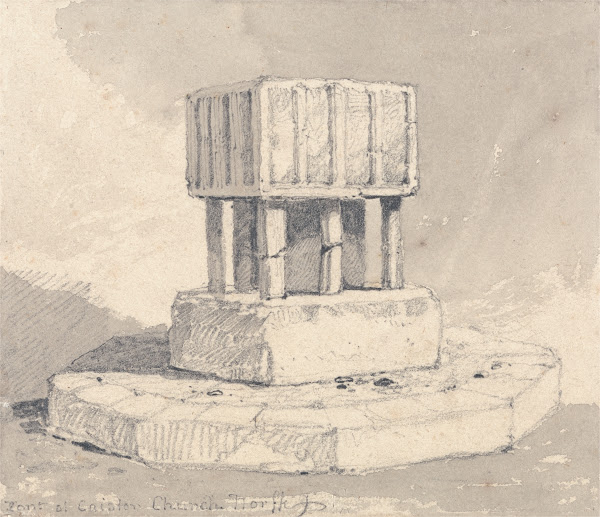 Font at Caister Church Norfolk ca 1817