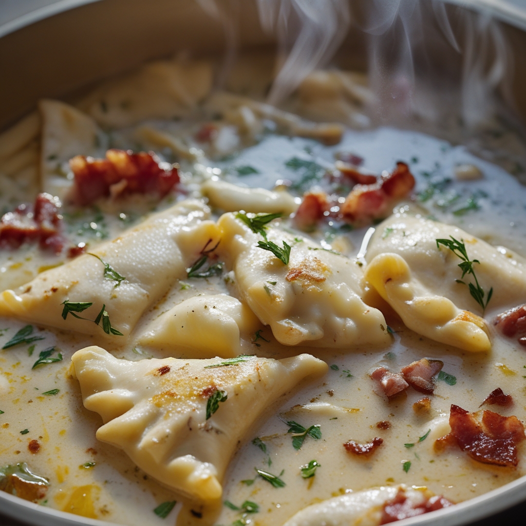 Creamy Pierogi Chicken Soup with Rosemary Bacon Bliss - Easy Comfort Food