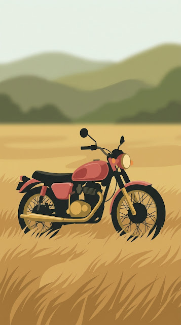 Red and Black Royal Enfield Motorcycle Parked in Tall Dry Grass - Free mobile Wallpaper
