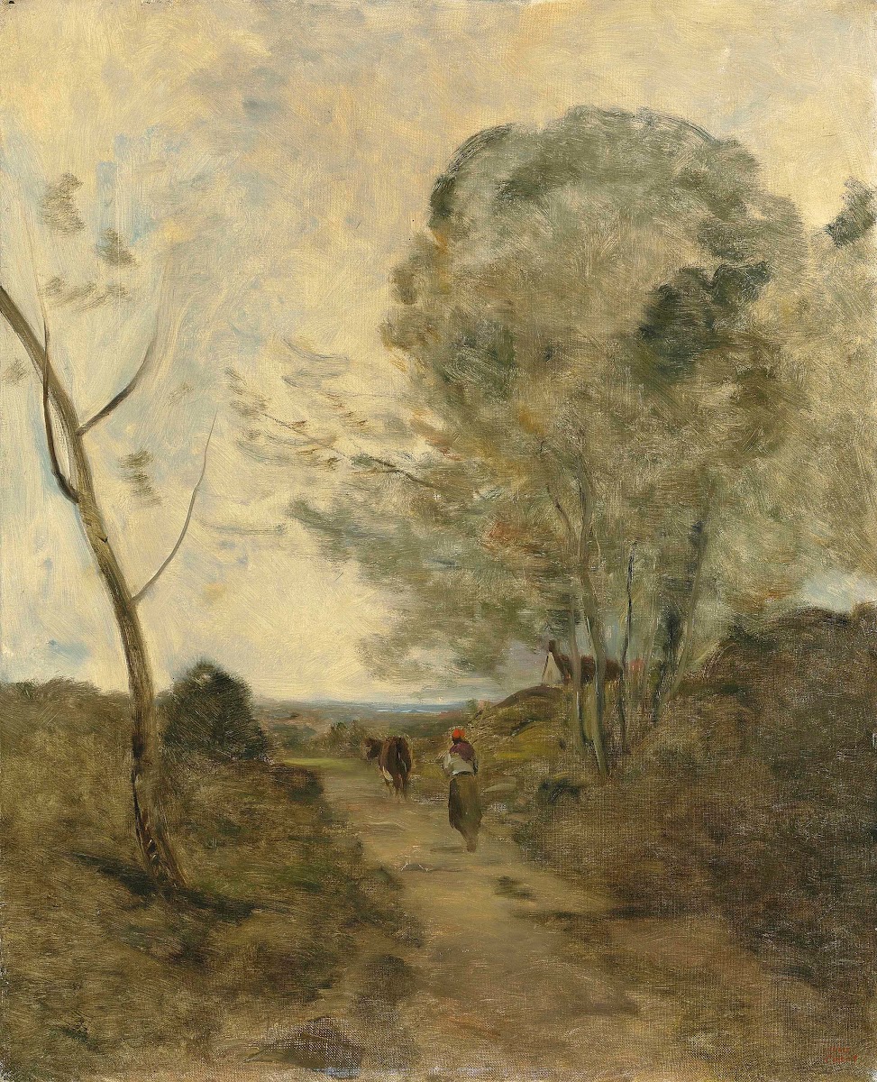 Environs Darleux Paysanne Conduisant Une Vache Au Pâturage Effet De Matin 1865 1