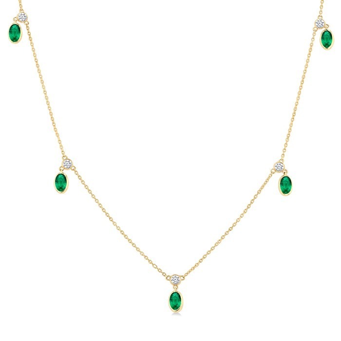 Oval Shape Gemstone & Diamond Station Necklace