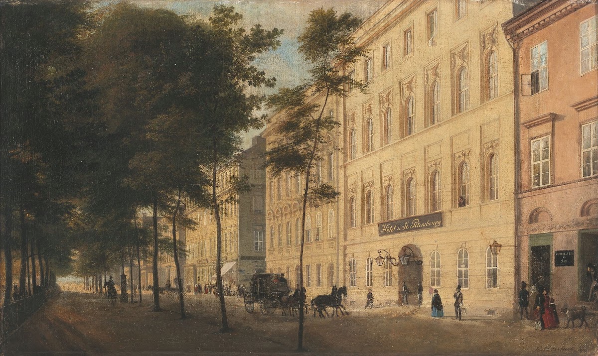 Blick in die Straße Unter den Linden Ecke Charlottenstraße mit dem Hôtel de St P