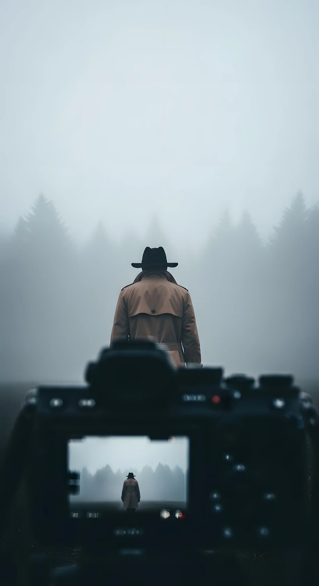 Mysterious Figure in Fog Captured on Camera Screen - Free 4K mobile Wallpaper