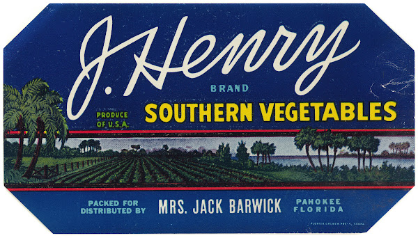 J Henry Brand Southern Vegetables Label 1930 1950