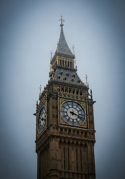 Big Ben Clock Tower Foggy Day