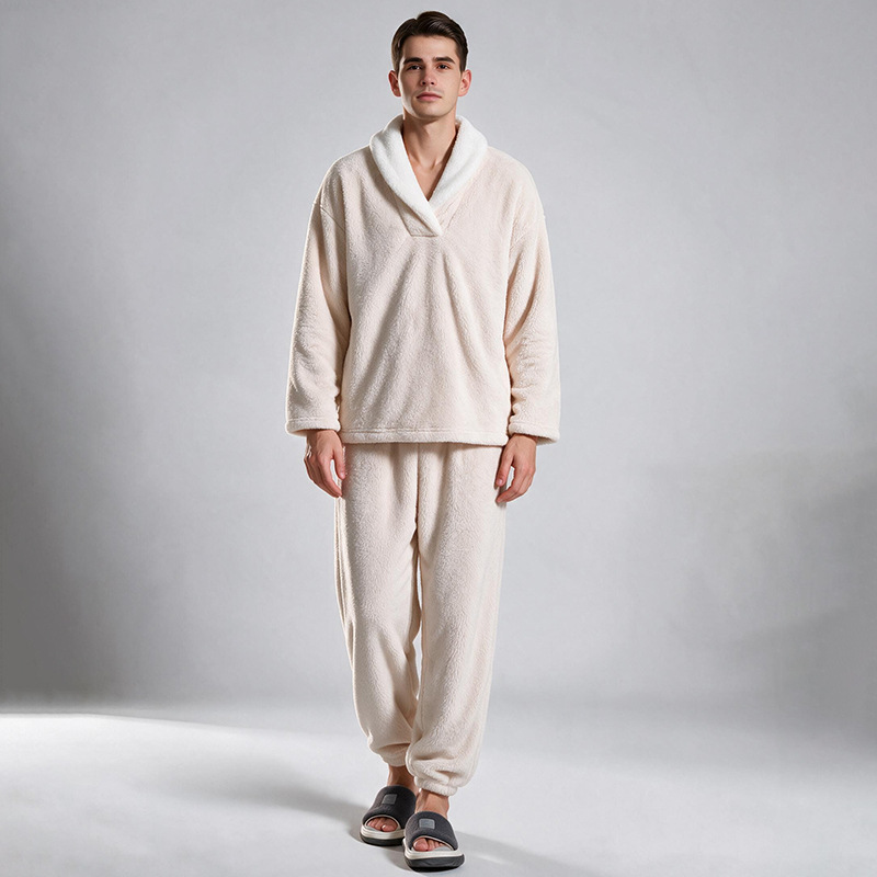 Soft plush pajama set for couples, long sleeves, winter
