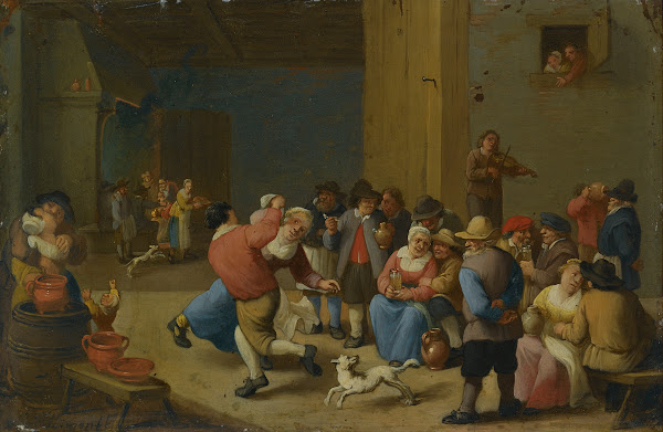 A Tavern Interior With Drinking And Dancing Peasants