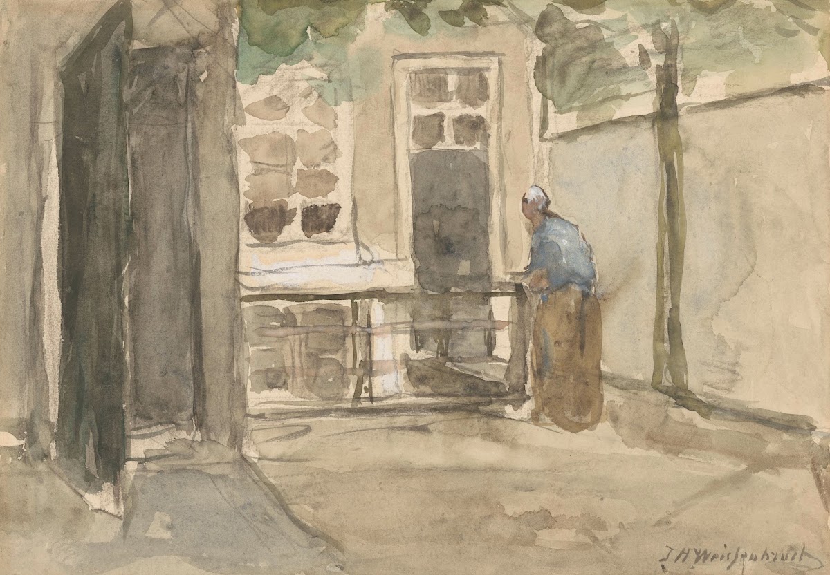 Gezicht op een binnenplaats vanuit het atelier van de kunstenaar in de Kazernest