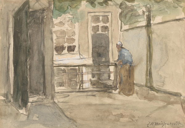 Gezicht op een binnenplaats vanuit het atelier van de kunstenaar in de Kazernest