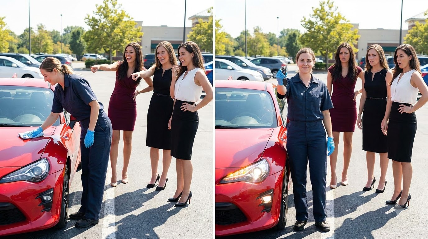 She Was Mocked For Cleaning Her Own Sports Car Then One Click Of Her Key Fob Silenced The Three Women