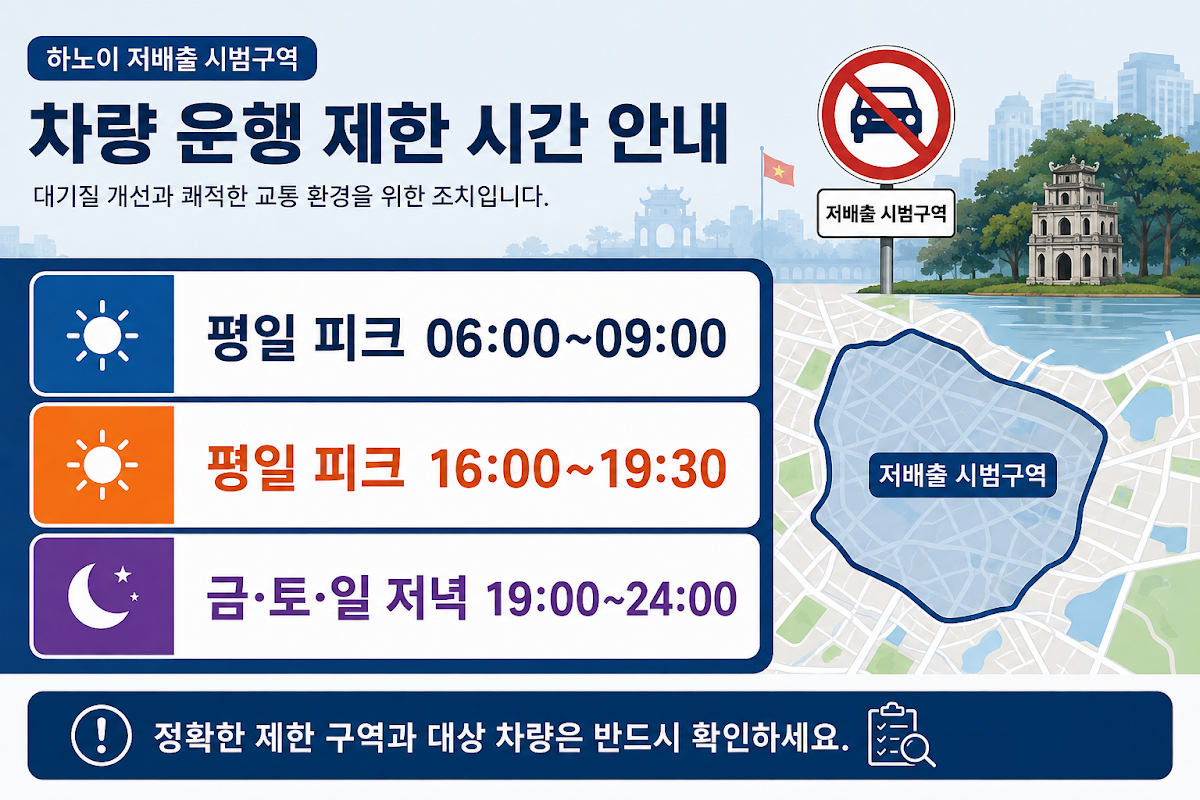 하노이 저배출구역 시간대별 차량 제한