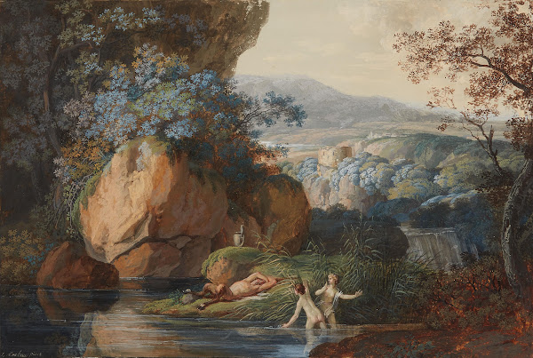Südliche Landschaft mit schlafendem Faun und zwei Badenden 1778