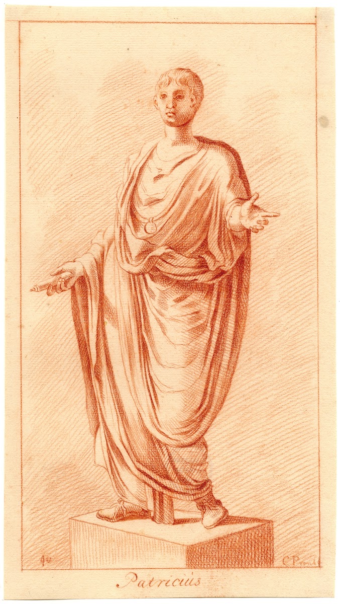 Beeld van staande jongen in toga