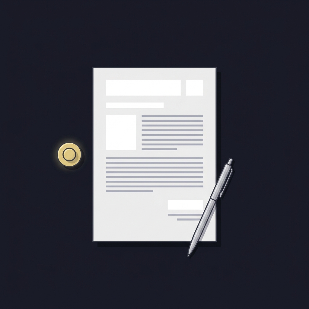 Minimal 2D vector top down view of a printed press release on a dark Funded Plays style desk with a pen and timestamp marker in muted colors bucks cavs prediction