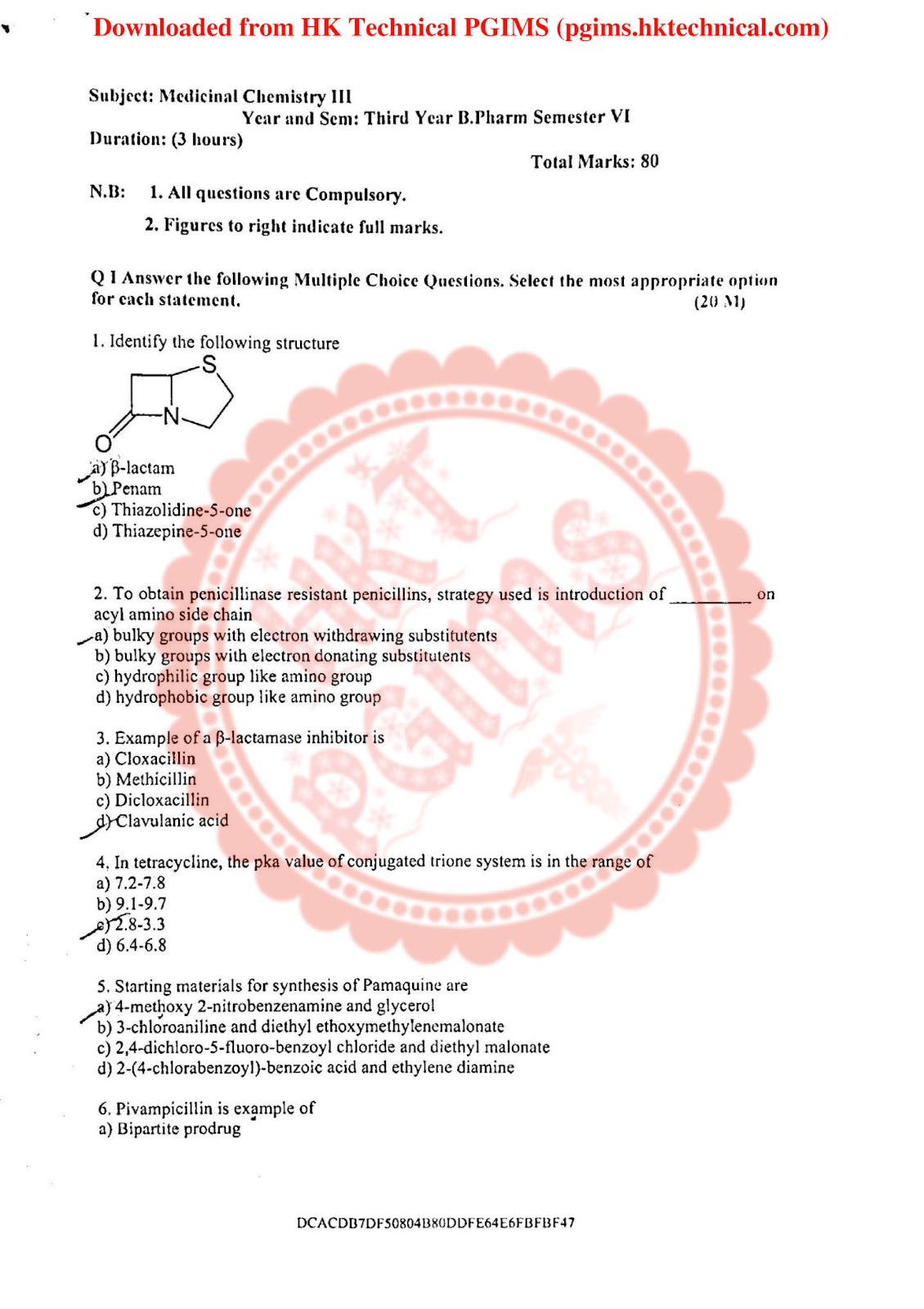 Medicinal Chemistry 3 Mumbai University 6th Semester B.Pharmacy Previous Year's Question Paper,BP601T Medicinal chemistry III,BPharmacy,Previous Year's Question Papers,BPharm 6th Semester,