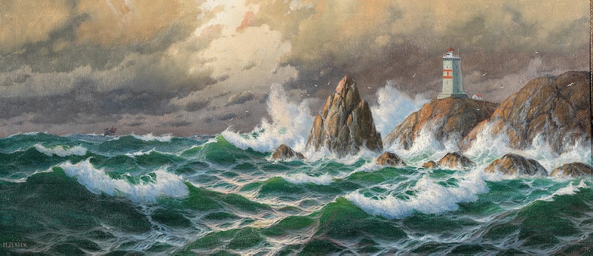 Breaking Waves with Lighthouse in Stormy Weather