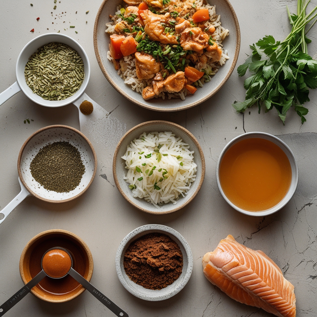 Ingredients for One-Pan Honey BBQ Chicken Rice A Comfort Meal You Will Make Often - Easy & Delicious
