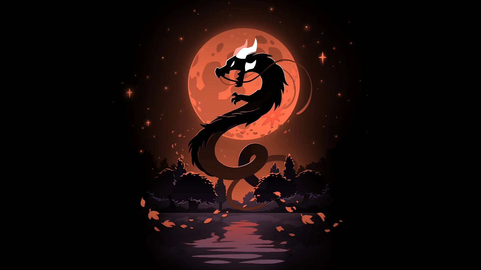 Minimalist Dragon Moon 4K Desktop Wallpaper