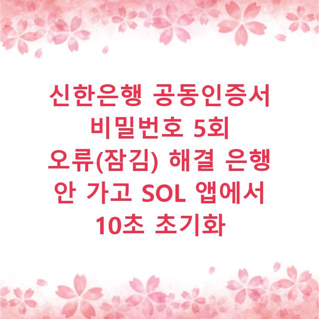 신한은행 공동인증서 비밀번호 5회 오류(잠김) 해결 은행 안 가고 SOL 앱에서 10초 초기화