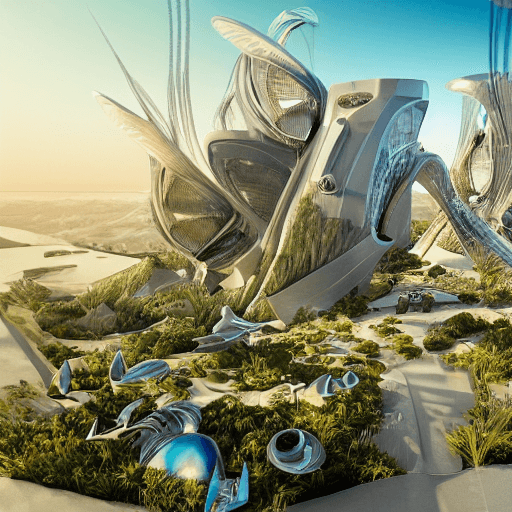 Paisajes fantásticos ambientados en China. Estilo futurista y steampunk con gran nivel de detalle.