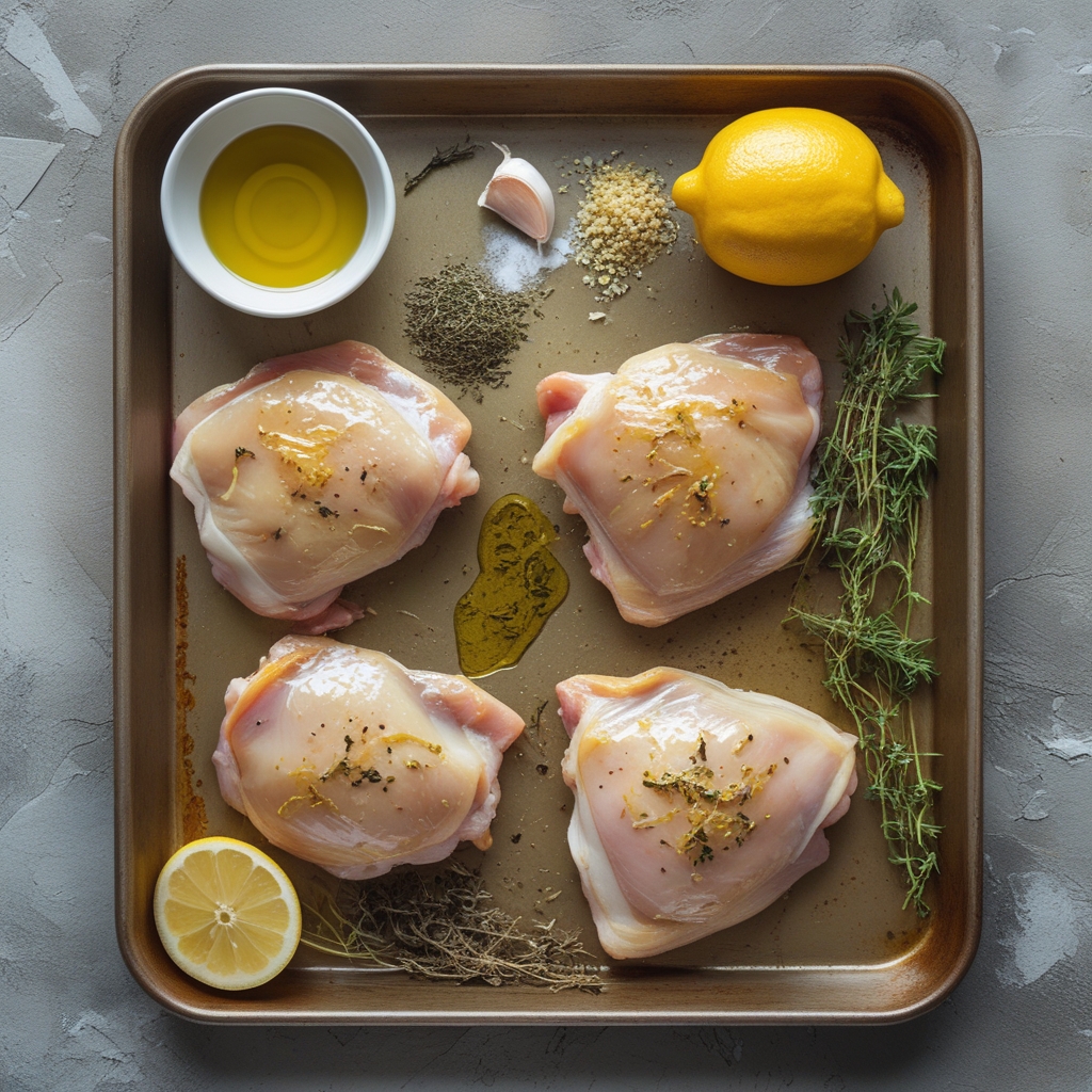 Ingredients for Easy Baked Lemon Garlic Chicken Thighs Recipe | Juicy & Crispy Dinner